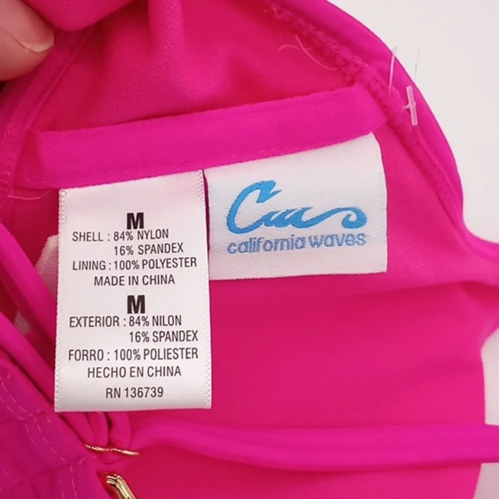 California Waves Ribbed Bralette Bikini Swim Top‎ Fuschia Pink